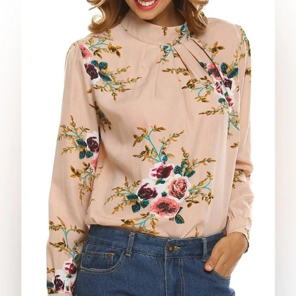 Macy’s Floral Chiffon Pleated Blouse - Picture 3 of 8